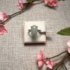 Size 7.5 | Silver Boho Gemstone Ring – Large Oval White Jade, Chunky Statement